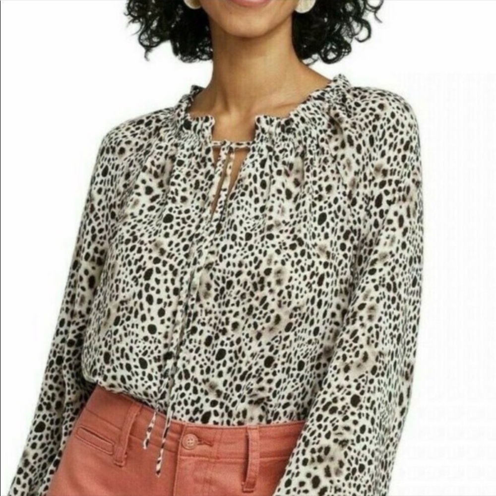 a New Day Animal Print Print Boho Peasant Top Black/White  Large